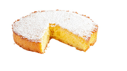 Delicious Lemon Cake with Powdered Sugar, Slice Removed