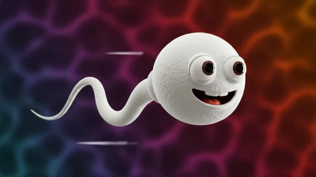 Sperm Cartoon with Smile Swimming around.