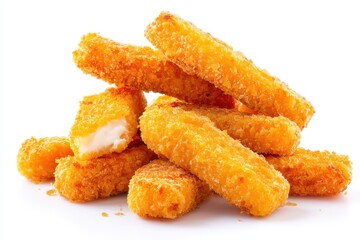 Crunchy fish strips on a white backdrop