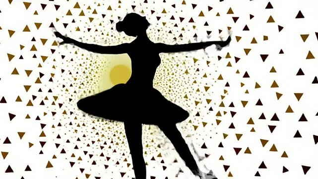Silhouette of a ballerina posing against a golden radiating pattern