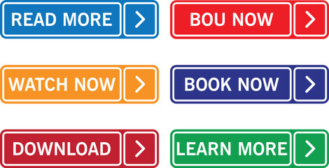 Flat design call-to-action button set featuring vibrant gradient transitions, including 