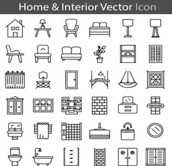 Home & Interior flat outline icon collection set vector illustration

