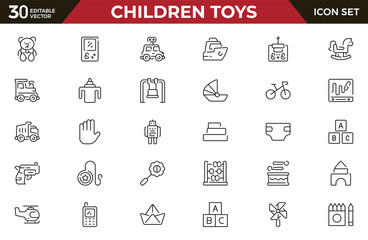 children toys outline icons set. Minimalist thin linear web icon set. vector illustration.