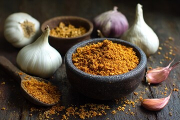 Flaxseed and garlic powder or peanut chutney served in an Indian meal thali