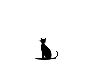 Cat Silhouette Sitting – Minimalist Black & White Animal Illustration