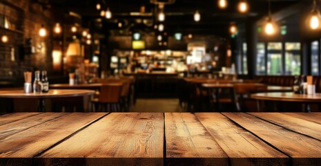 Warm and Inviting Rustic Restaurant Interior with a Beautiful Empty Wooden Table