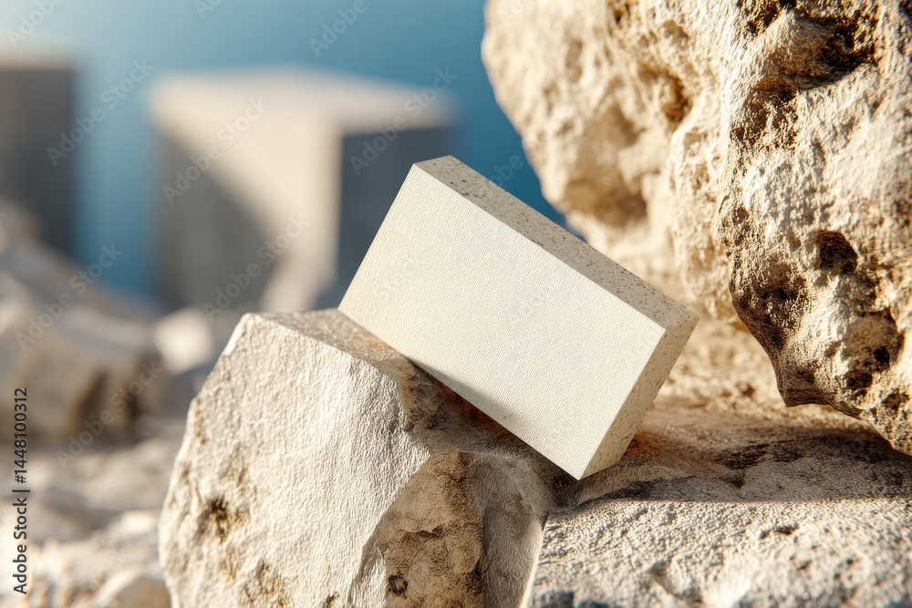 Poster a minimalist background featuring a stone podium and abstract shapes creating an aesthetic display p