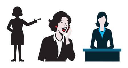 Businesswomen Pointing Talking And Working Desk