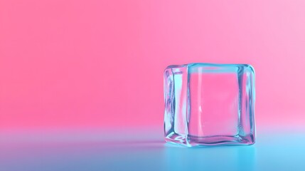 Melting ice cube in vibrant studio setting