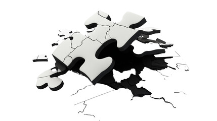 A shiny puzzle piece, a giant puzzle piece casting a shadow over the broken graph, on a transparent backgrounds