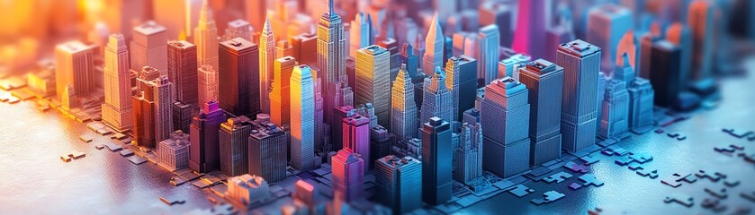 Obraz premium puzzleshaped city skyline illustration