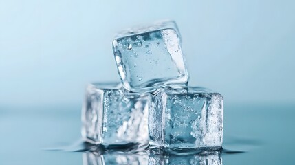 Melting ice cubes with water condensation in photography