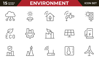 Environment line icon set. Containing recycling, plant, nature, eco, earth, green energy, trees, ecology and more collection
