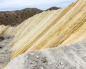 Layered pale yellow and white sedimentary rock formations