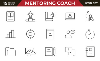 Mentoring and Coaching Icon set. Vector-Based Icons for Mentorship, Leadership, Learning, Support, and Growth