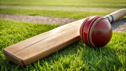 Cricket Equipment on Grass Pitch