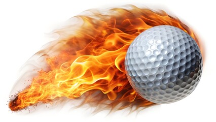 Flaming Golf Ball on White Background