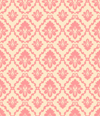 Fototapeta premium Pink floral seamless damask pattern, vintage design, vector illustration elegant for textile. wall paper, bedding, curtains, cushion cover, scarf, rug, upholstery fabric, fashion, luxury design