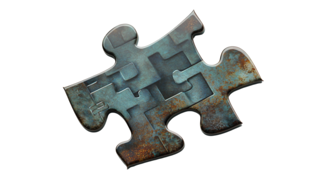 A shiny puzzle piece, a giant puzzle piece casting a shadow over the broken graph, on a transparent backgrounds