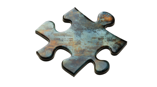 A shiny puzzle piece, a giant puzzle piece casting a shadow over the broken graph, on a transparent backgrounds