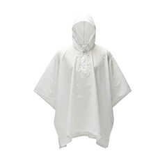 white lightweight rain poncho, front view