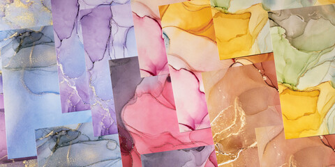 Marble slabs surface in different colors with glitter effect. Modern abstract stone background.
