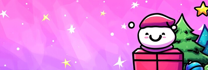 Naklejka premium kawaii christmas aesthetic gift, earth colors flat 2d style, thick black outline on solid background