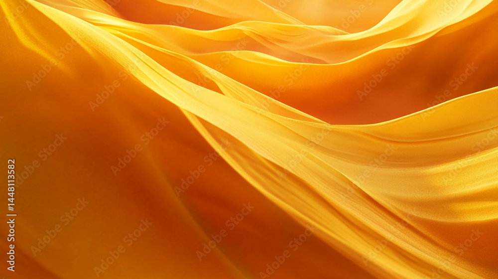 Poster abstract image of flowing golden fabric, creating soft waves and folds. represents luxury, elegance,