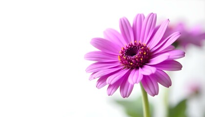 selective focus of purple chrysanthemum flowers isolated on white