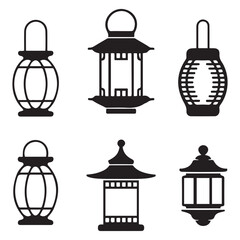 Set of lantern icons, vector illustration Vector Black silhouettes. with white background