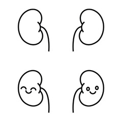 Cartoon kidneys with normal kidneys with cute smiling face. customizable stroke, vector, illustration