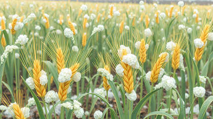 Cold weather in the spring can harm growing wheat in the fields. this can happen when the temperature drops below freezing. Brumal. Illustration