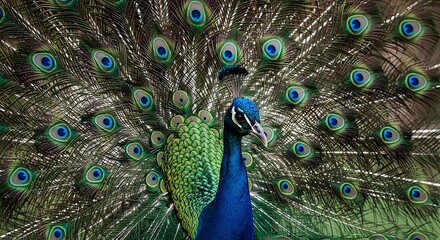 Obraz premium Peacock Displaying Its Colorful Feathers in Full Fan
