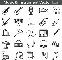 Obraz premium Music & Instrument flat outline icon collection set vector illustration 