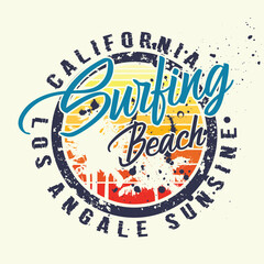 California beach island vector typography design featuring surf playground theme with bold, tropical lettering and fun, adventurous slogan words in a vibrant, coastal layout.
