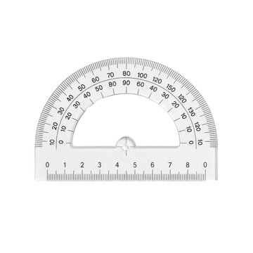 Durable clear transparent plastic protractor with easy-to-read degree scale and straight edge ruler for all geometry measurement.