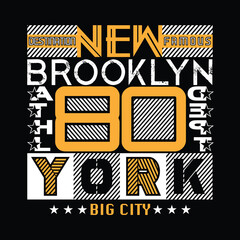 Streetwear-style urban graphic design with bold geometric typography reading "NEW CUSTOMS," "BIG CITY," "BROOKLYN," and "YORK" in red, white, and black on a textured black background.
