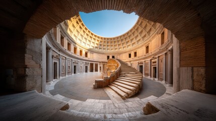 Ancient Roman Courtyard, Sunlit Staircase