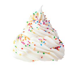 Whipped cream or cake frosting with colourful sprinkles isolated on transparent background