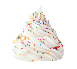 Whipped cream or cake frosting with colourful sprinkles isolated on transparent background