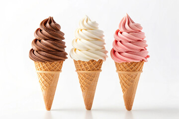 Delicious Trio of Soft Serve Ice Cream Cones