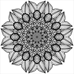 Decorative pattern in oriental style. Black complex doodle mandala on a transparent background, for printable coloring book.  