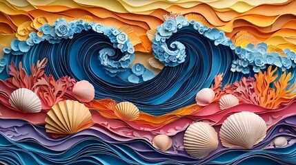 Paper Art Ocean Wave Coral