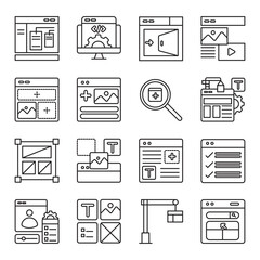 website builder set of web icons in line style. website builder, site creator, website tool and build website. Vector illustration