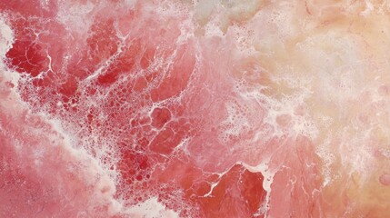 Abstract aerial view of a textured, pink and beige landscape.