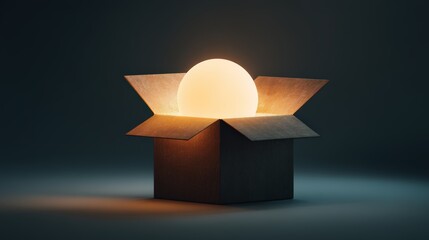 Glowing Sphere Emitting Light From a Cardboard Box in Dark Surroundings