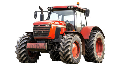 Obraz premium A powerful red tractor parked in a sunny field. showcasing its robust design and large tires. with a clear blue sky in the background. ideal for agricultural and farming imagery