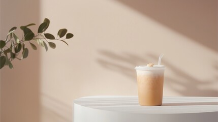 a testy and creamy milk tea is on the table with minimal style