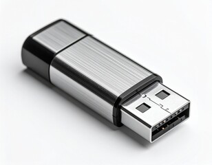 Closeup Silver And Black Usb Flash Drive On White Background