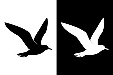 Flying Bird Silhouette Vector Icon Black and White Minimalist Design.